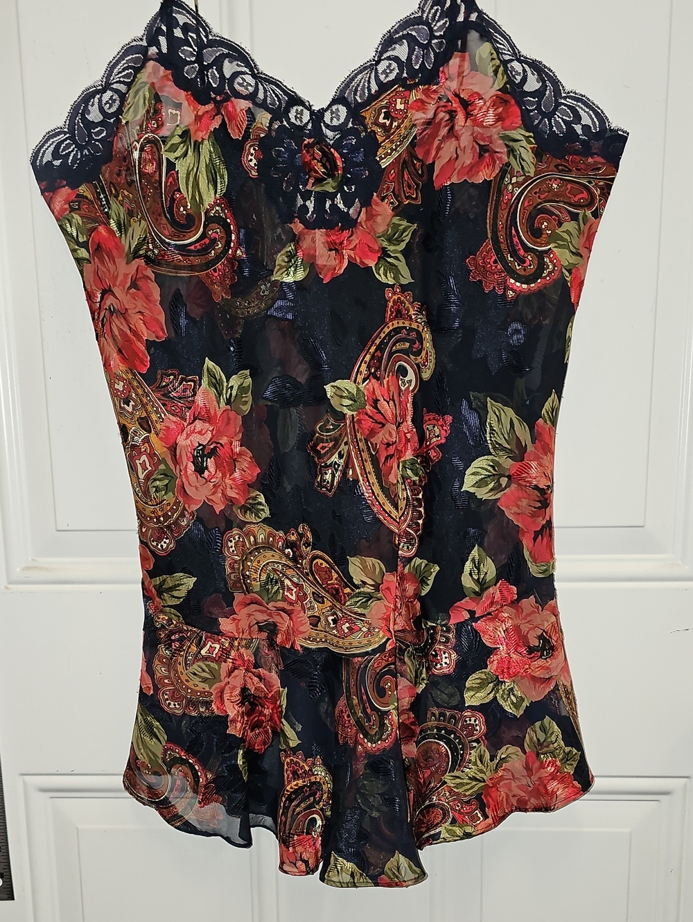 Victoria's Secret Navy Floral Lace-Trim Chemise,  Gold Lable